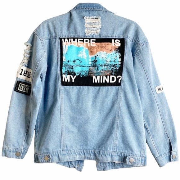 Sold - KAWAII NATION BTS K-POP Where Is My Mind Patch Distressed Denim Jacket - Picture 3 of 13